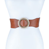 PEARL AND RHINESTONE ROUND BUCKLE BELT