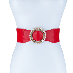 PEARL AND RHINESTONE ROUND BUCKLE BELT