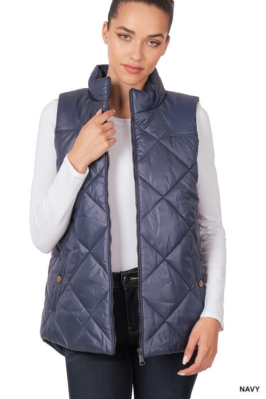Diamond Quilted Zip Front Vest Outerwear