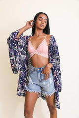 Tropical Leaves Draped Sleeve Kimono Outwear