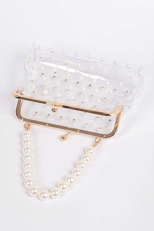 Pearl Studs Clear Iconic Purse Clutch