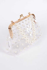 Pearl Studs Clear Iconic Purse Clutch