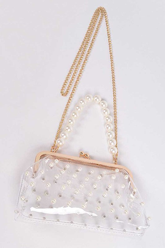 Pearl Studs Clear Iconic Purse Clutch