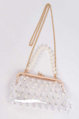 Pearl Studs Clear Iconic Purse Clutch