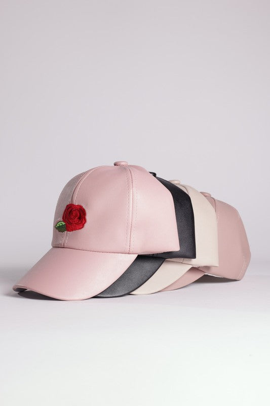 PU LEATHER RED ROSE BASEBALL CAP