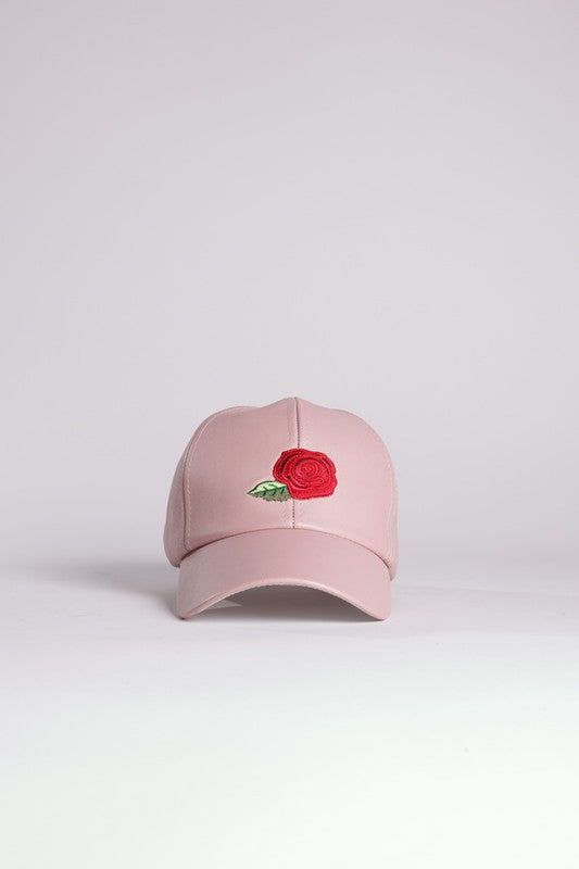 PU LEATHER RED ROSE BASEBALL CAP