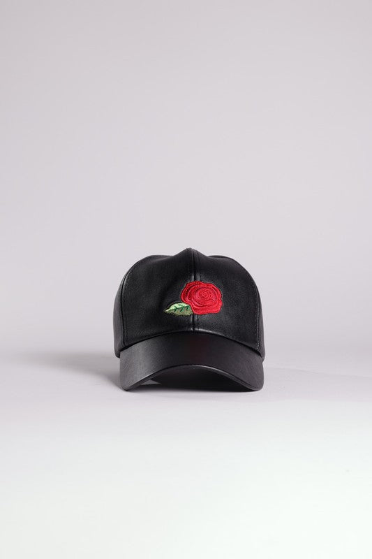 PU LEATHER RED ROSE BASEBALL CAP