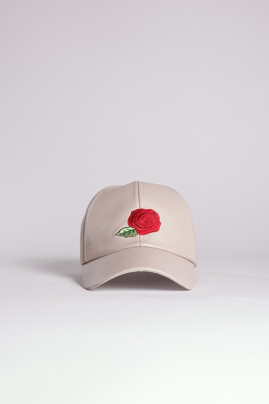 PU LEATHER RED ROSE BASEBALL CAP