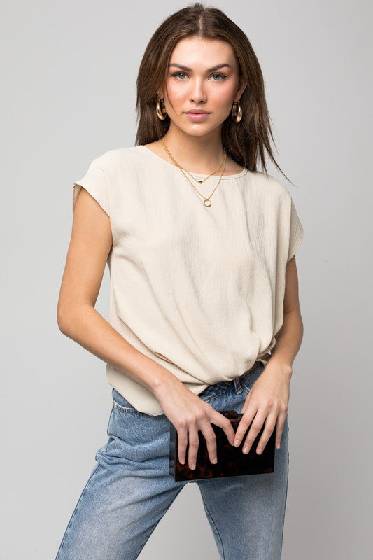 Short Sleeve Top With Twist Hem Detail