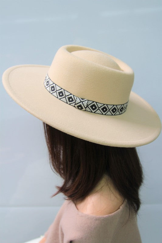 FLAT TOP FELT FEDORA WITH BOHO BAND