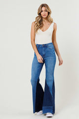 Color Block Side Slit Flare Jeans