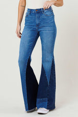 Color Block Side Slit Flare Jeans