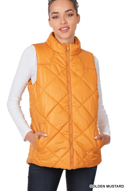 Diamond Quilted Zip Front Vest Outerwear