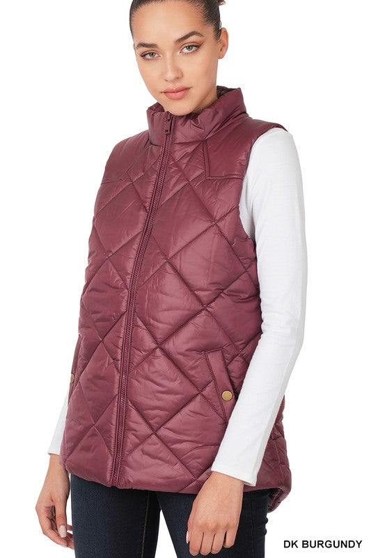 Diamond Quilted Zip Front Vest Outerwear