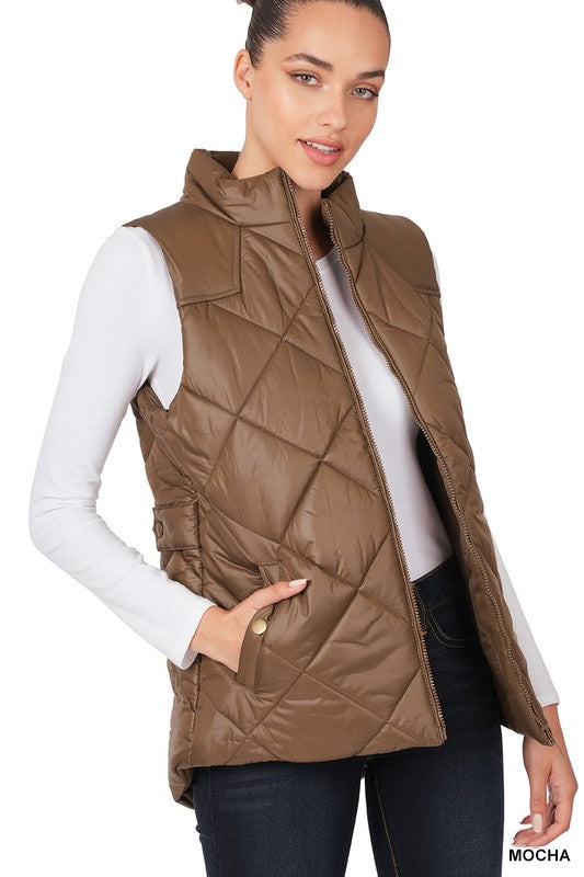 Diamond Quilted Zip Front Vest Outerwear