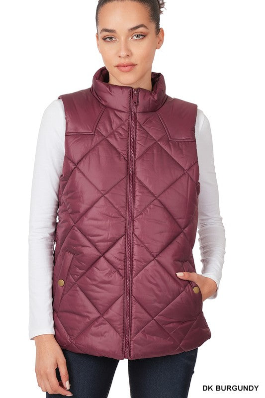 Diamond Quilted Zip Front Vest Outerwear