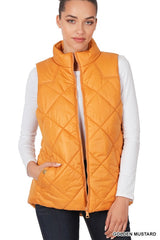 Diamond Quilted Zip Front Vest Outerwear