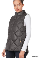 Diamond Quilted Zip Front Vest Outerwear