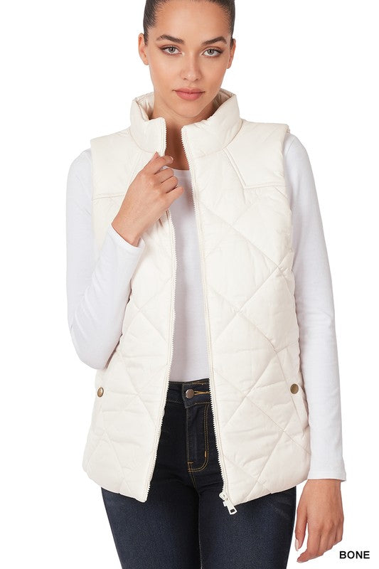 Diamond Quilted Zip Front Vest Outerwear