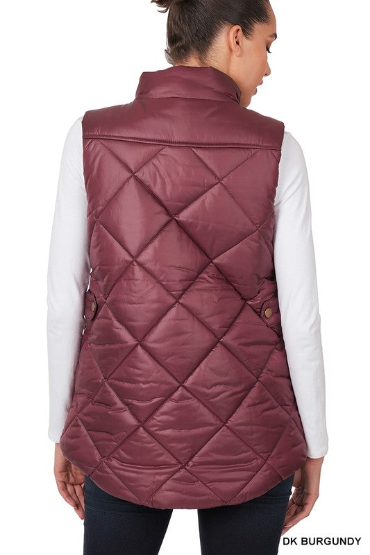 Diamond Quilted Zip Front Vest Outerwear