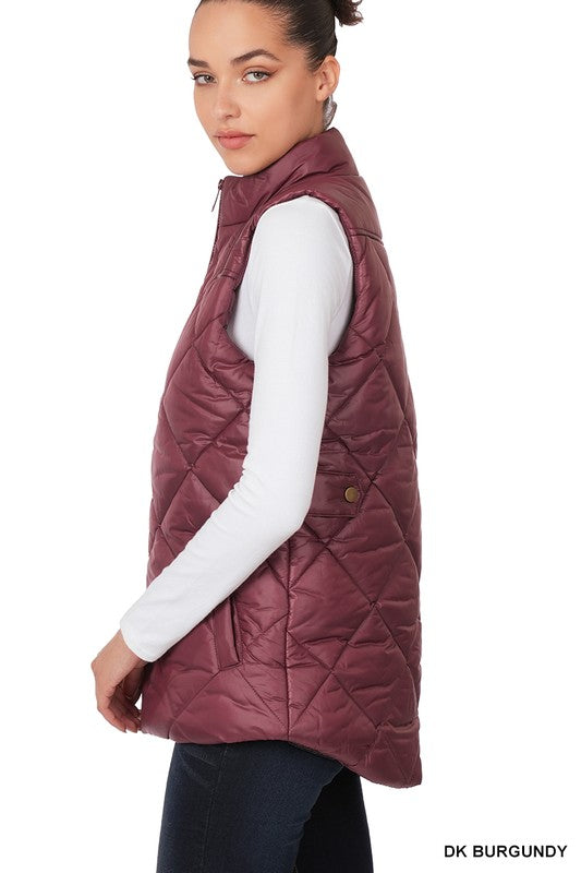 Diamond Quilted Zip Front Vest Outerwear