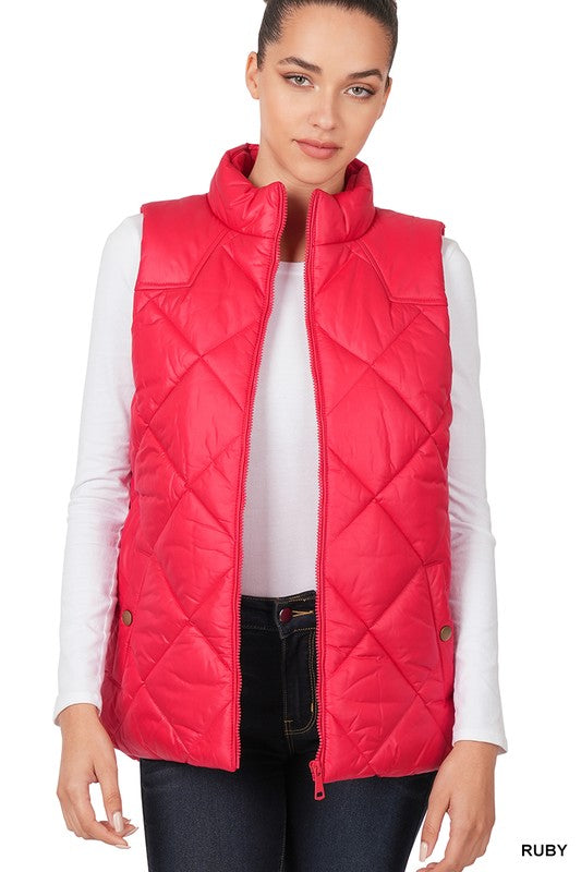 Diamond Quilted Zip Front Vest Outerwear