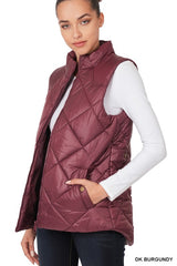 Diamond Quilted Zip Front Vest Outerwear