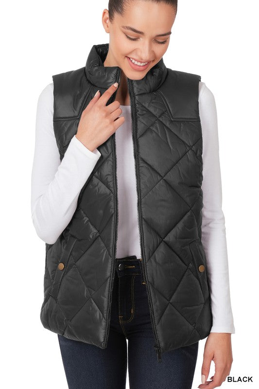 Diamond Quilted Zip Front Vest Outerwear