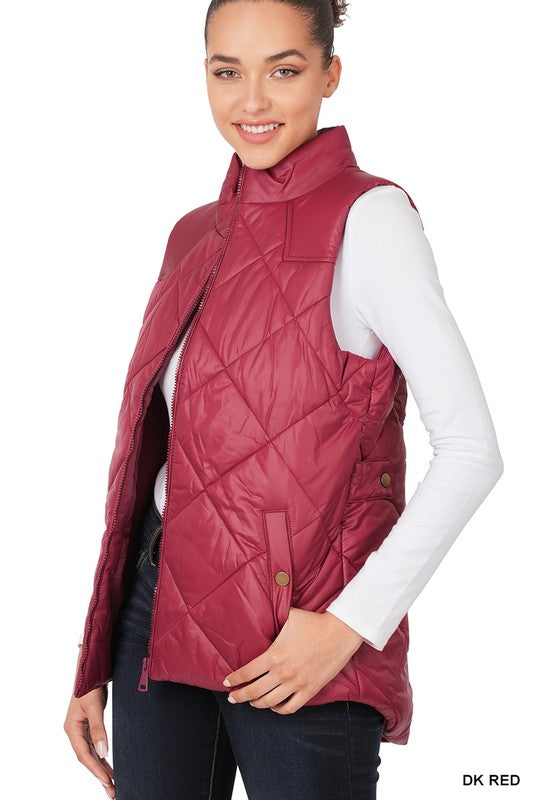 Diamond Quilted Zip Front Vest Outerwear