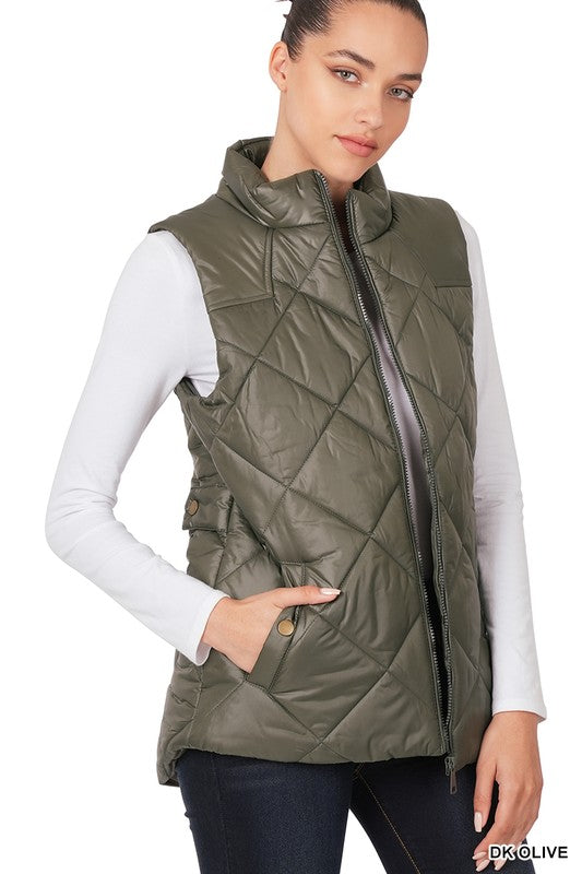 Diamond Quilted Zip Front Vest Outerwear