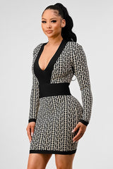 ATHINA BLACK AND WHITE PRINT BANDAGE DRESS