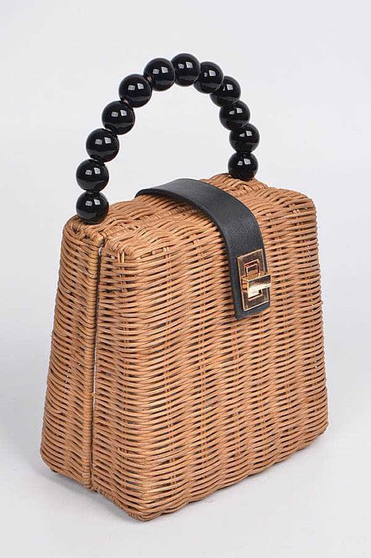 Beads Handle Straw Structure Clutch Swing Bag