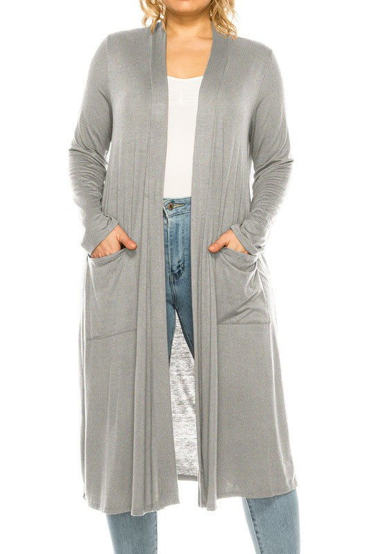 Plus size, solid duster cardigan