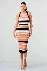 STRIPED BANDAGE MIDI DRESS