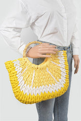 Faux Straw Lemon Bamboo Handle Summer Tote