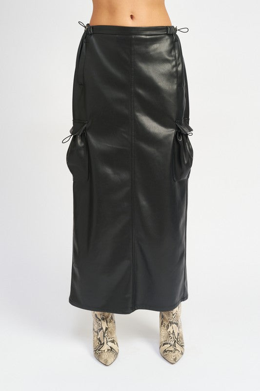 LEATHER CARGO MAXI SKIRT