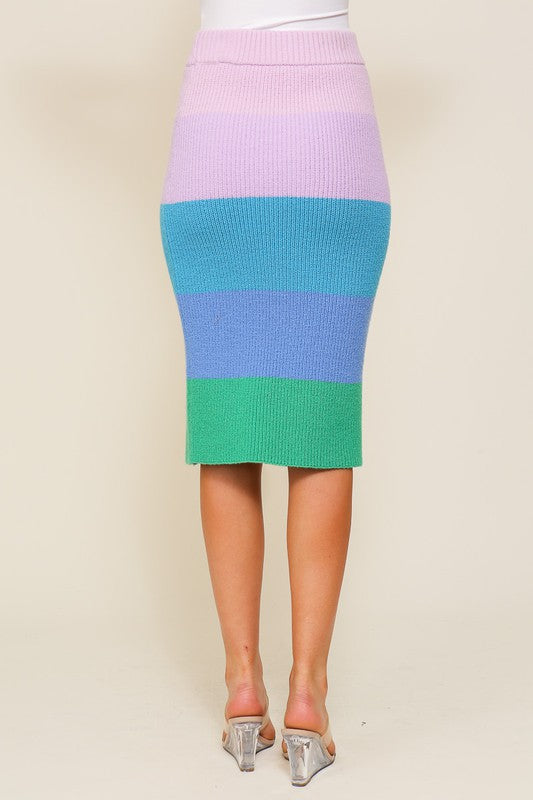 High-Waisted Midi Sweater Multicolor Skirt