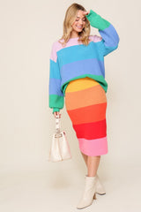 High-Waisted Midi Sweater Multicolor Skirt