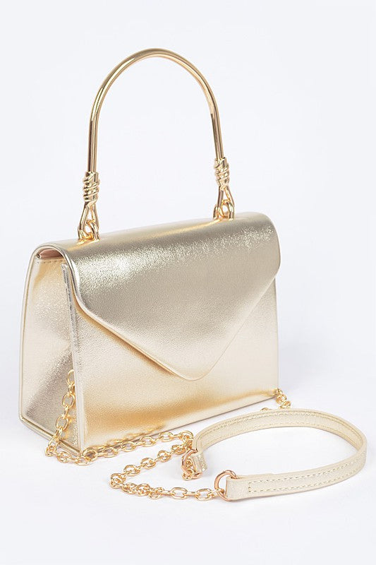 Metallic Top Handle Crossbody Swing Clutch