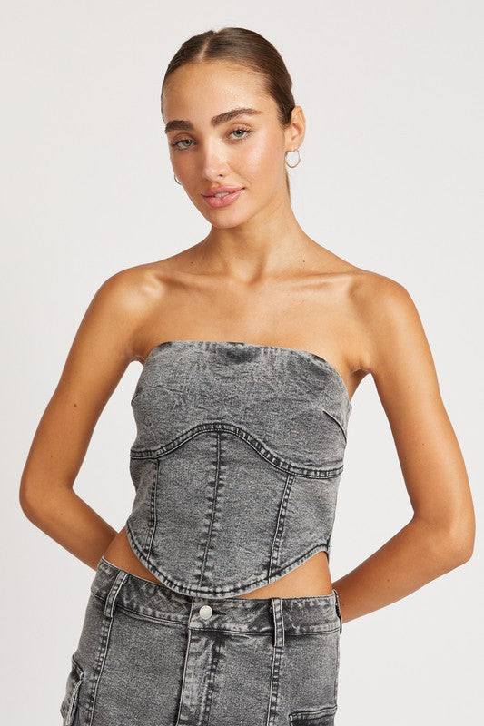 DENIM CORSET TUBE TOP