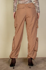 Flap Pockets Drawstring Ruched Parachute Pants