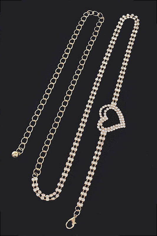 Dainty Rhinestone Heart Charm Chain Belt