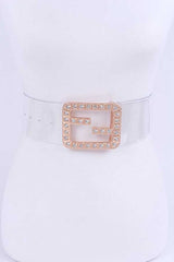 Plus Size Crytal F Logo Transparent Cleared Belt