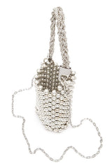 Braided Shiny Beads Top Handle Swing Clutch Bag