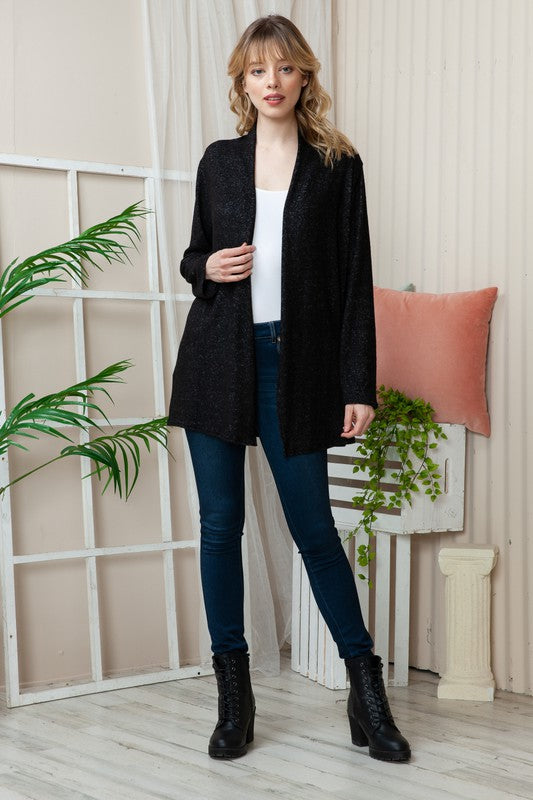 Plus Solid Long Sleeve Cashmere Cardigan