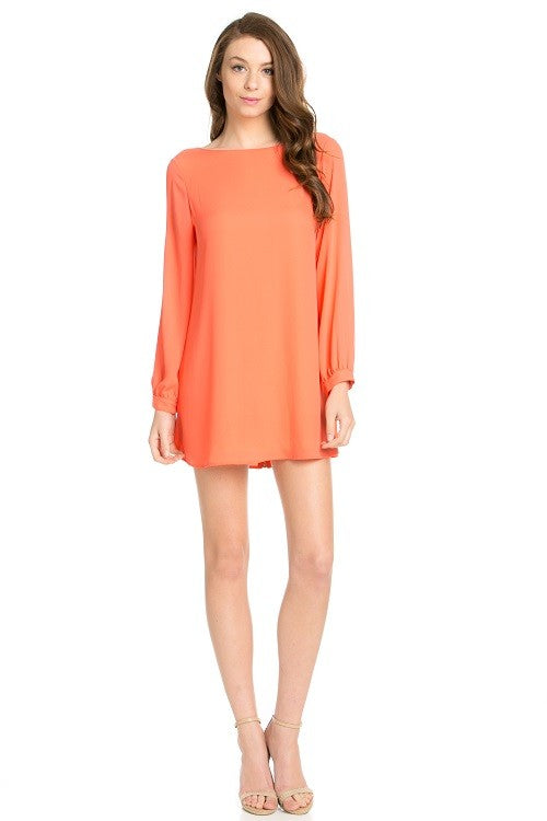 long sleeve shift dress coral