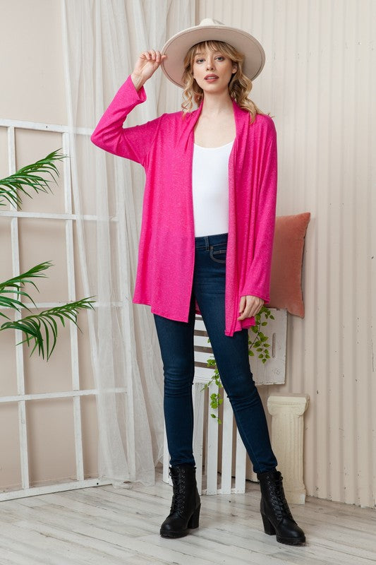 Plus Solid Long Sleeve Cashmere Cardigan