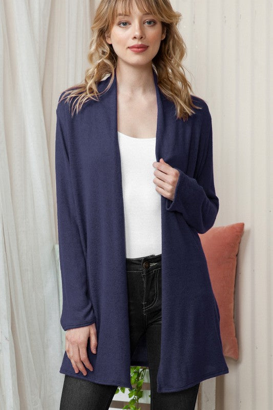 Plus Solid Long Sleeve Cashmere Cardigan