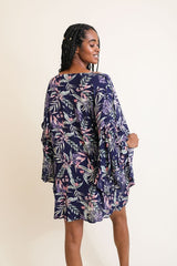 Tropical Leaves Draped Sleeve Kimono Outwear